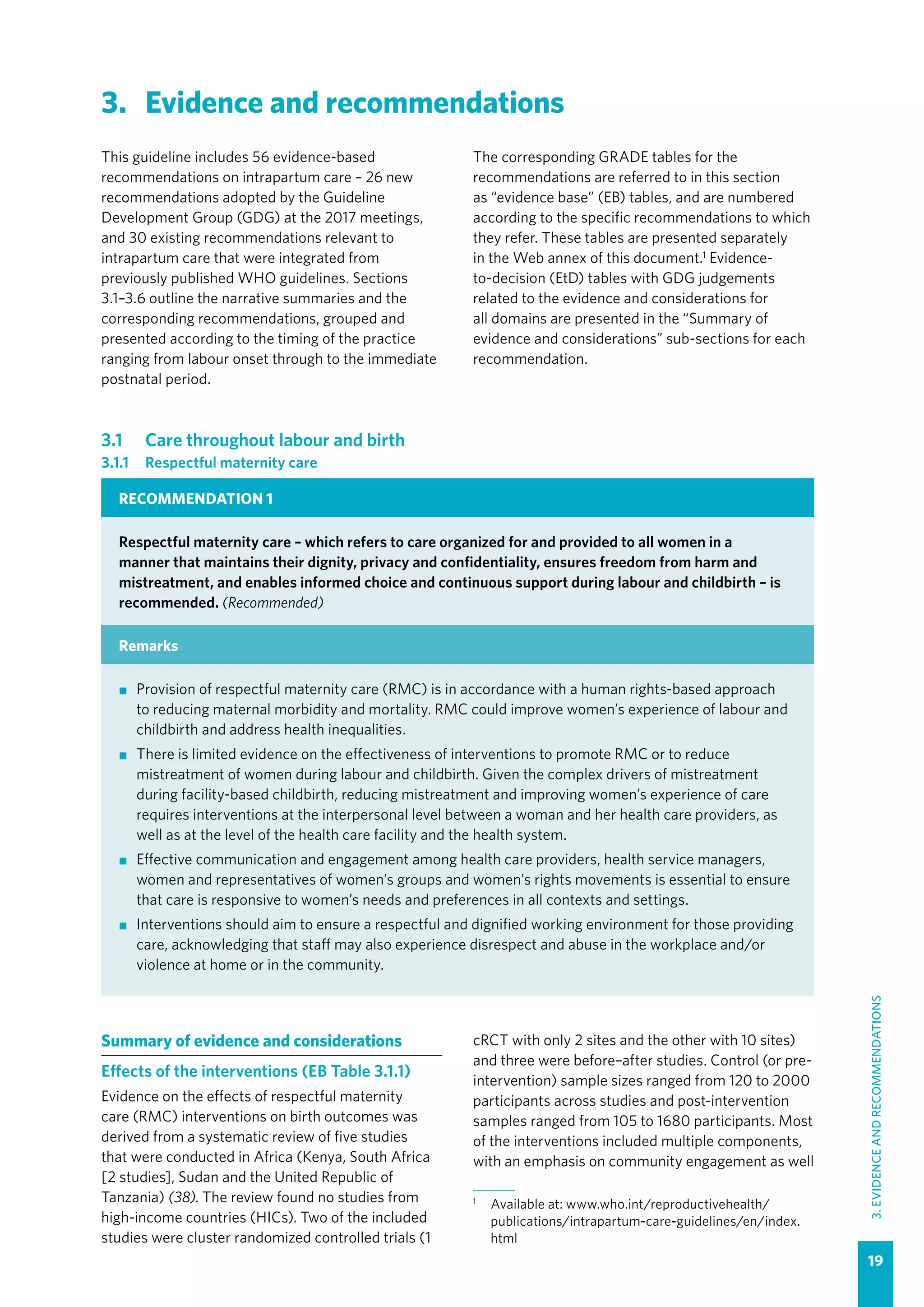 WHO recommendations Intrapartum care for a positive childbirth ...