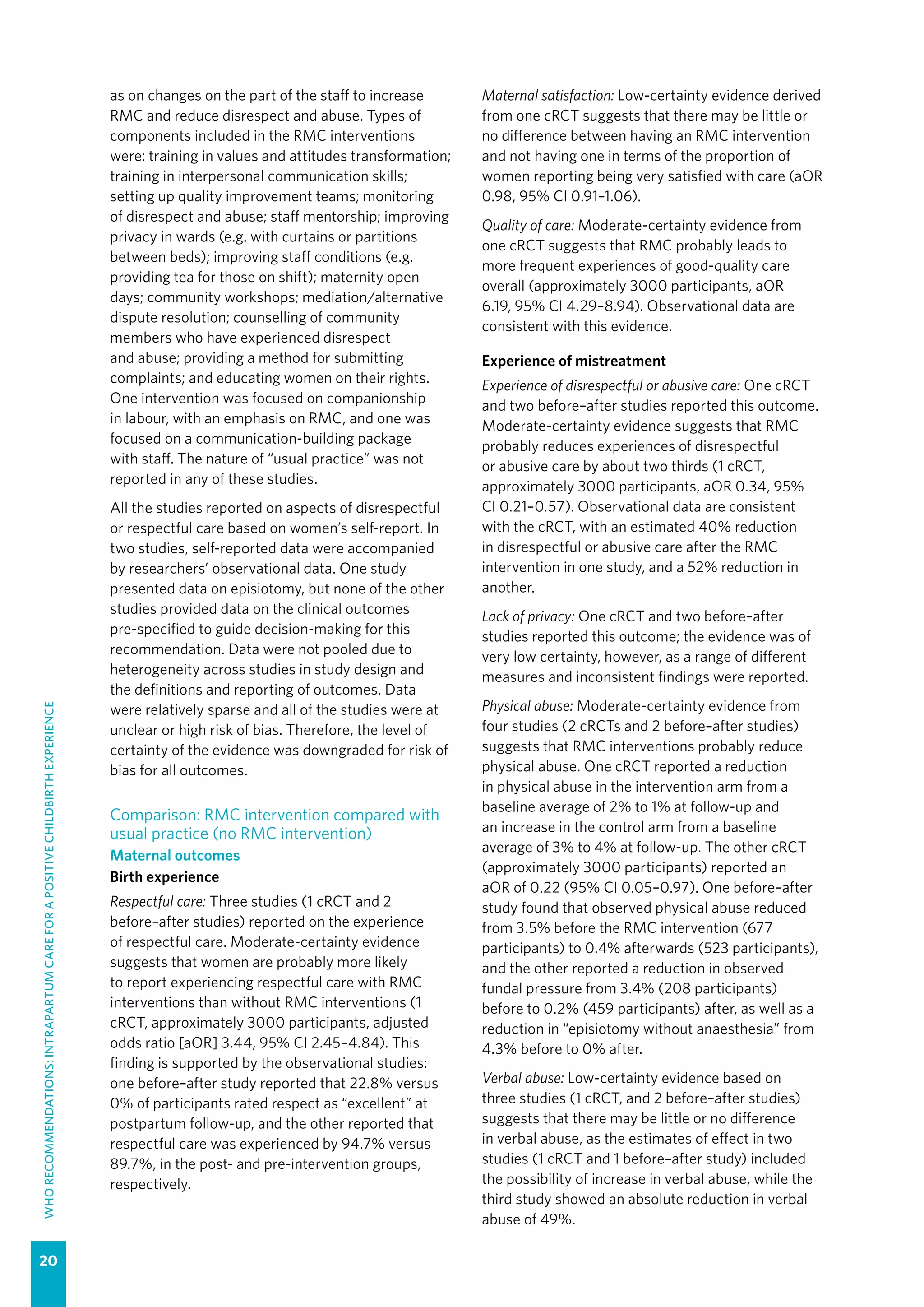 WHO recommendations Intrapartum care for a positive childbirth ...