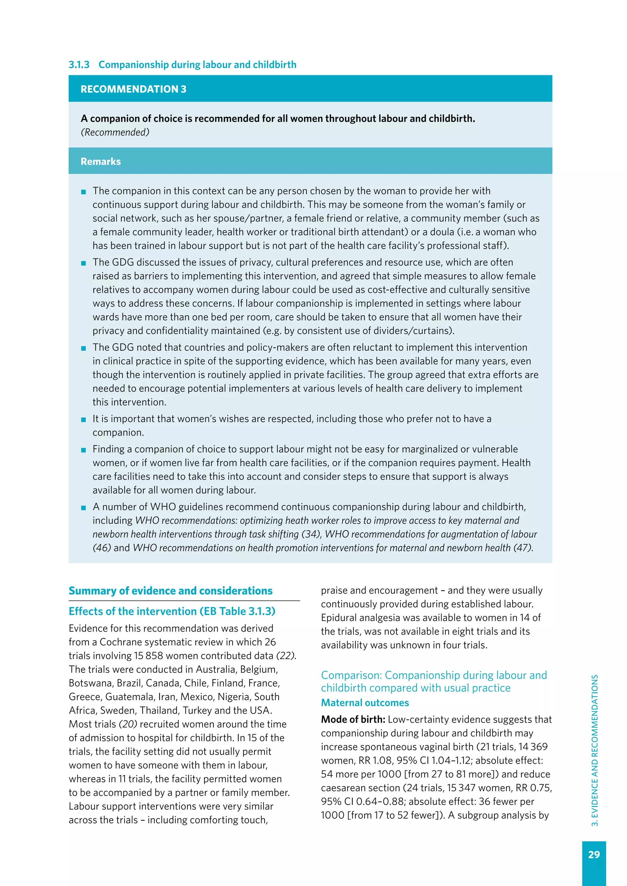 WHO recommendations Intrapartum care for a positive childbirth ...