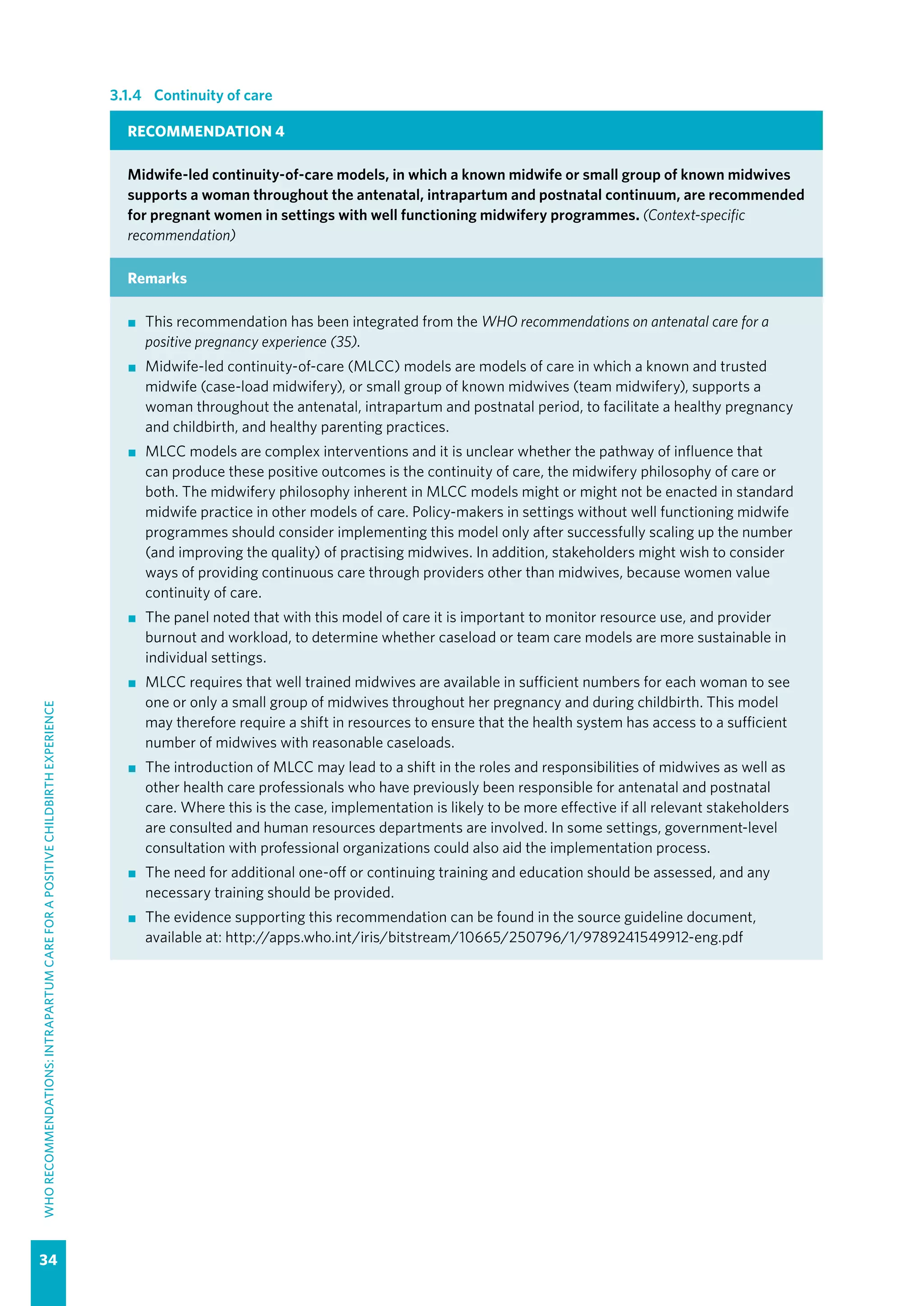 WHO recommendations Intrapartum care for a positive childbirth ...