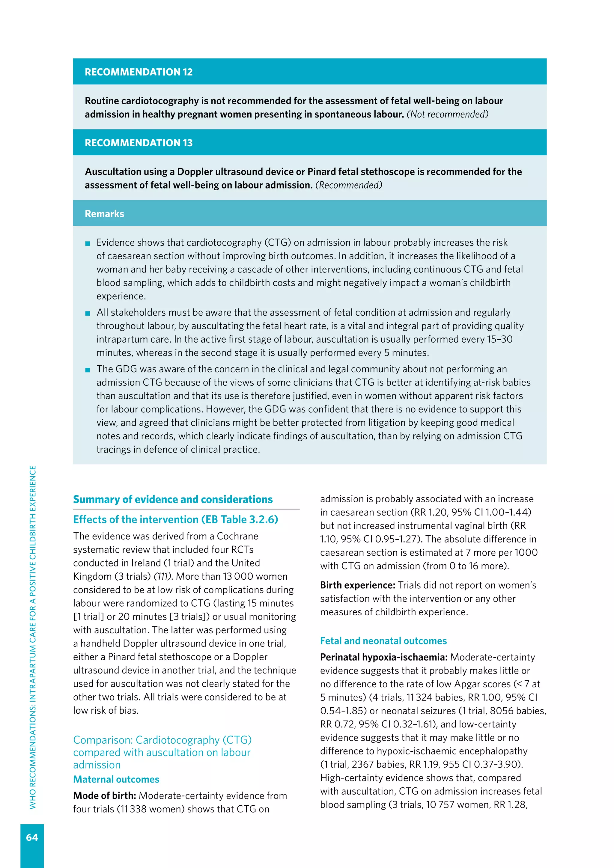 WHO recommendations Intrapartum care for a positive childbirth ...