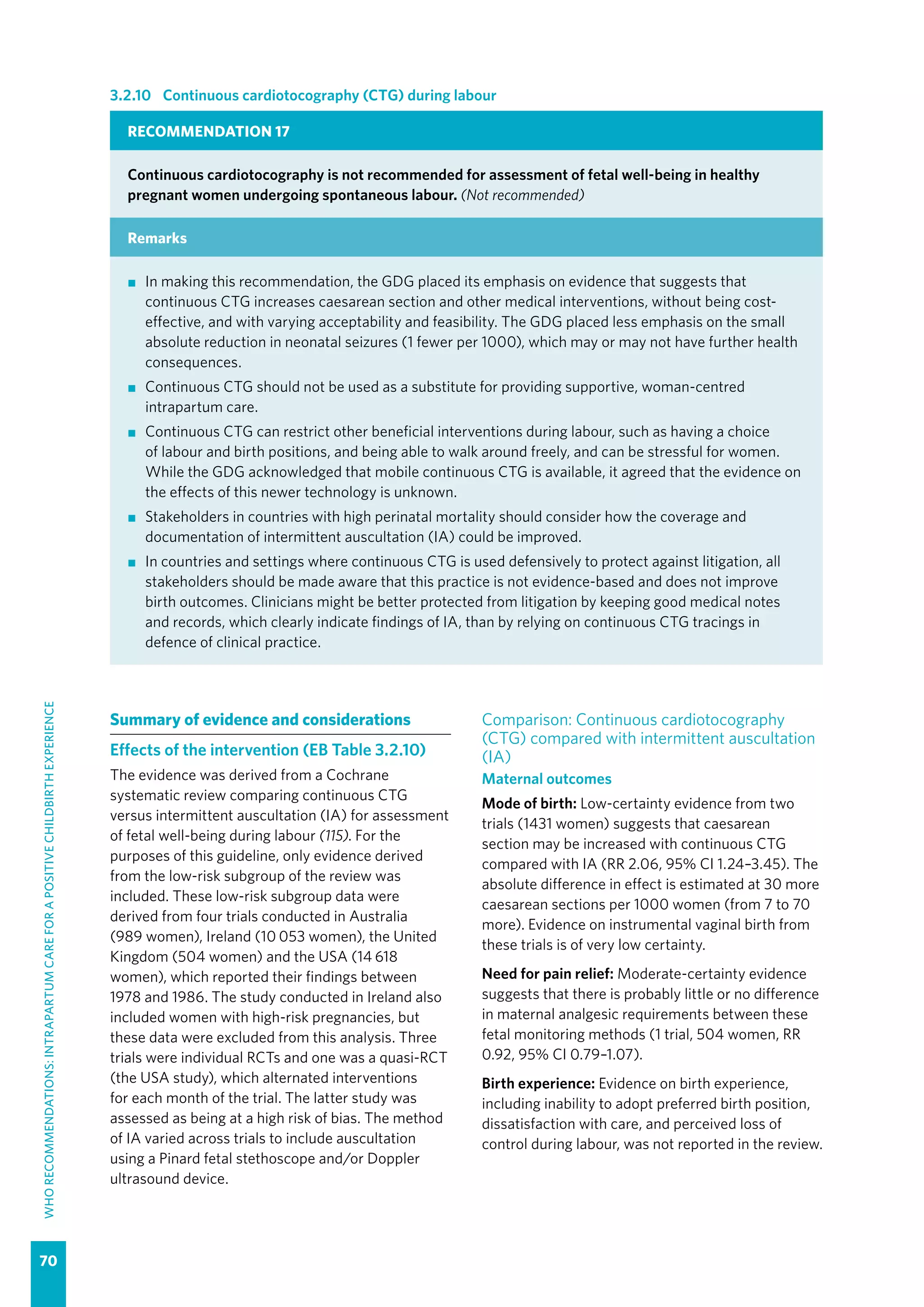 WHO recommendations Intrapartum care for a positive childbirth ...