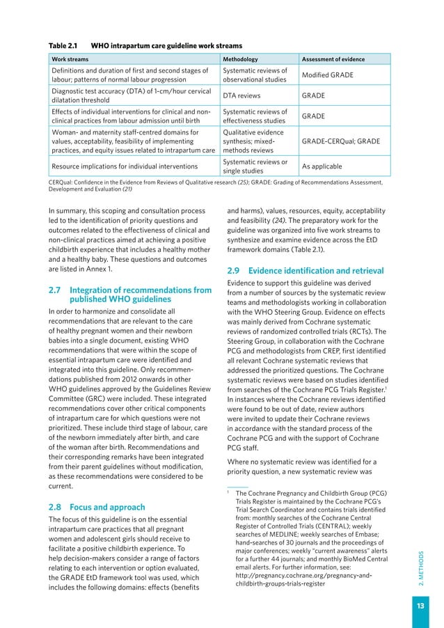 WHO recommendations Intrapartum care for a positive childbirth ...