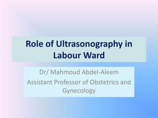 Role of Ultrasonography in
Labour Ward
Dr/ Mahmoud Abdel-Aleem
Assistant Professor of Obstetrics and
Gynecology
 