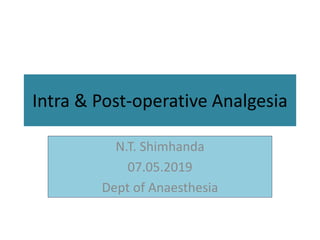 Intra & Post-operative Analgesia
N.T. Shimhanda
07.05.2019
Dept of Anaesthesia
 