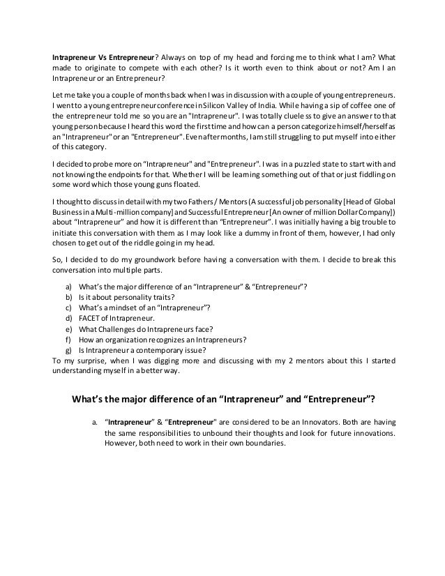 Intrapreneur Vs Enterpreneur
