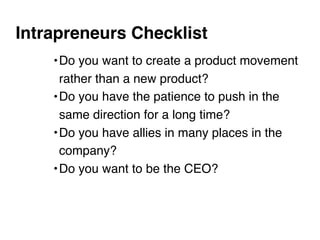 Entrepreneurship - Doing innovation in a company