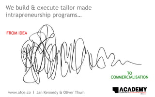 We build & execute tailor made 
intrapreneurship programs… 
FROM IDEA 
TO 
COMMERCIALISATION 
www.afce.co I Jan Kennedy & Oliver Thum 
 