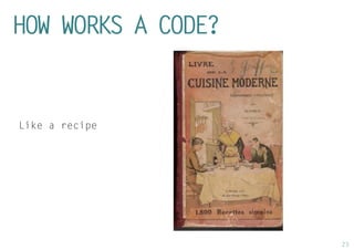 23 
HOW WORKS A CODE? 
Like a recipe  