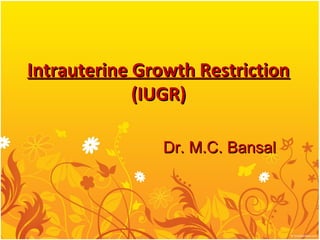Intrauterine Growth Restriction
             (IUGR)

                Dr. M.C. Bansal
 