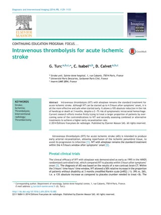 Intravenous thrombolysis for acute ischemic stroke 2014 | PDF