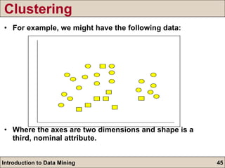 Clustering For example, we might have the following data: Where the axes are two dimensions and shape is a third, nominal attribute. 