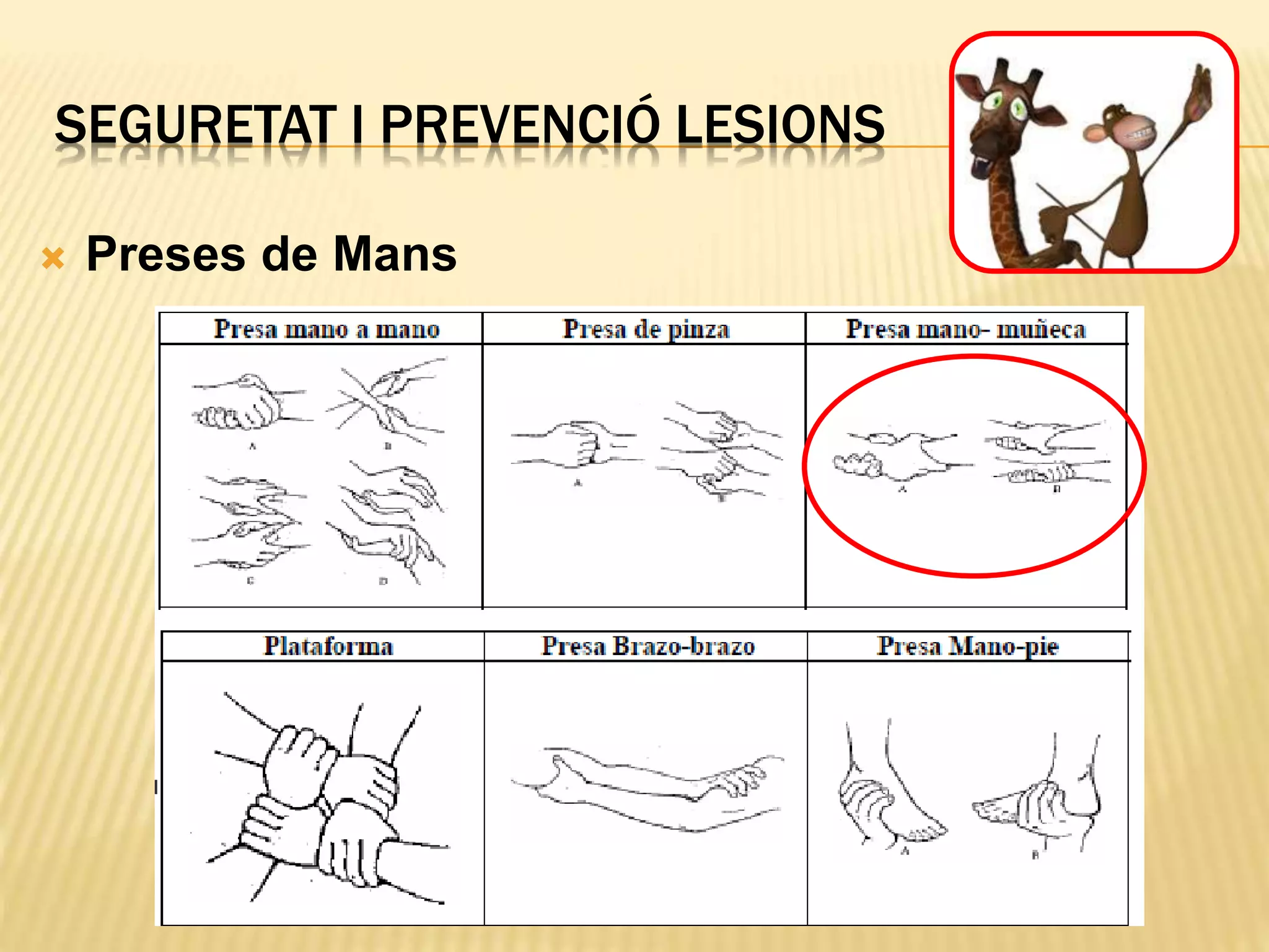 SEGURETAT I PREVENCIÓ LESIONS
 Preses de Mans
 