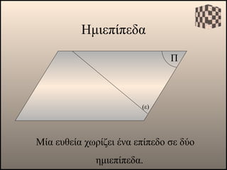 Ημιεπίπεδα Π Μία ευθεία χωρίζει ένα επίπεδο σε δύο ημιεπίπεδα. (ε) 