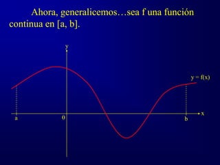 Ahora, generalicemos…sea f una función
continua en [a, b].
0
y
x
y = f(x)
a b
 
