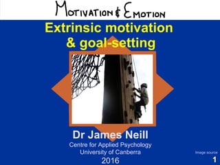 1
Motivation & Emotion
Dr James Neill
Centre for Applied Psychology
University of Canberra
2016
Image source
Extrinsic motivation
& goal-setting
 