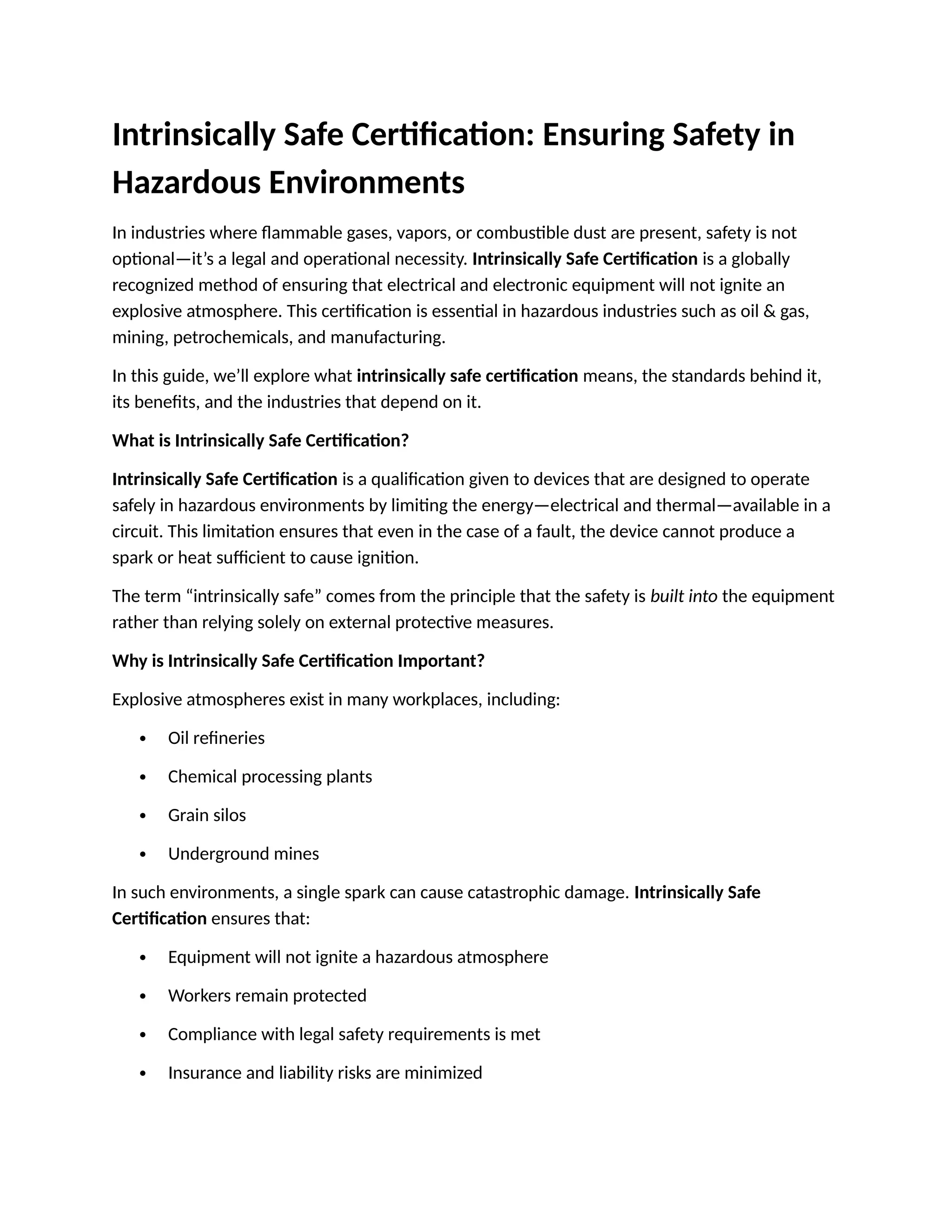 Intrinsically Safe Certification: Complete Guide for Hazardous Areas ...