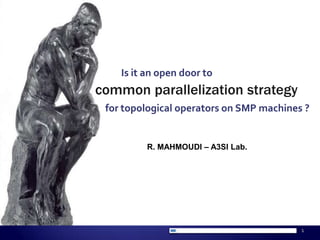 Is it an open door to common parallelization strategy for topological operators on SMP machines ? R. MAHMOUDI – A3SI Lab. 1 