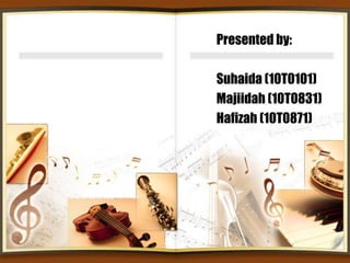 Presented by: Suhaida (10T0101) Majiidah (10T0831) Hafizah (10T0871) 