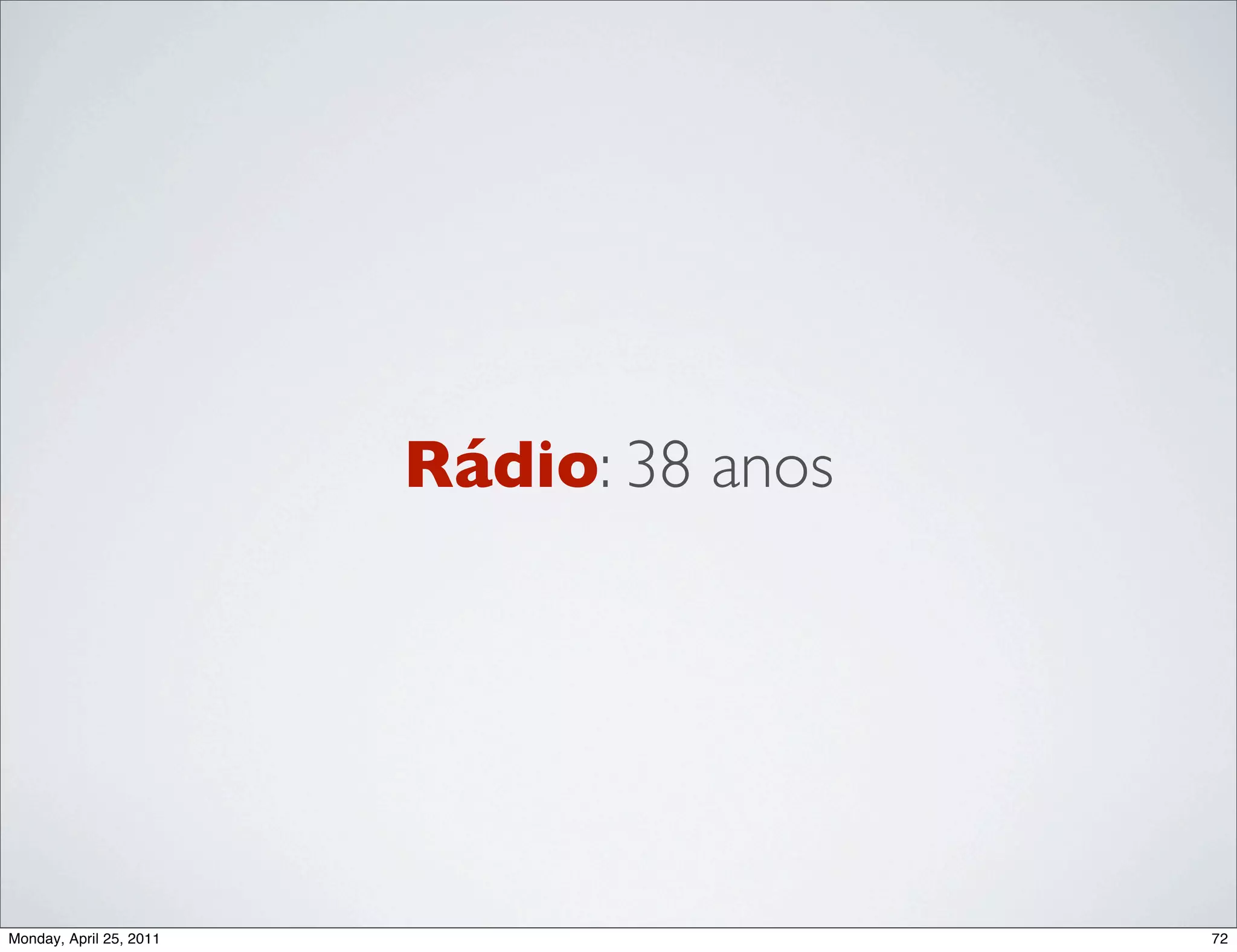 Rádio: 38 anos




Monday, April 25, 2011                    72
 