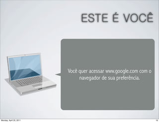 ESTE É VOCÊ



                         Você quer acessar www.google.com com o
                              navegador de sua preferência.




Monday, April 25, 2011                                            16
 