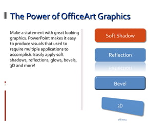 The Power of OfficeArt Graphics
Make a statement with great looking
graphics. PowerPoint makes it easy     Soft Shadow
   ...