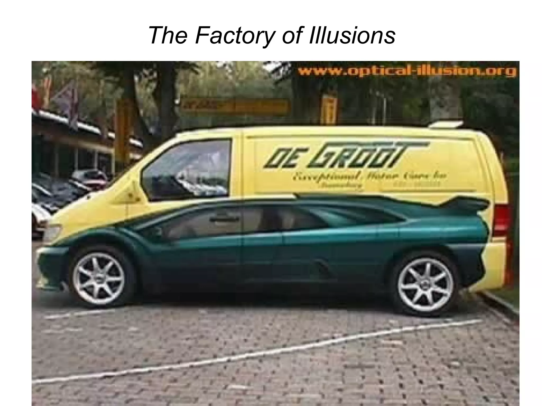 37
The Factory of Illusions
Focus on the four dots for 30 seconds
Look at a wall and blink your eyes
Keep staring at the wall
 