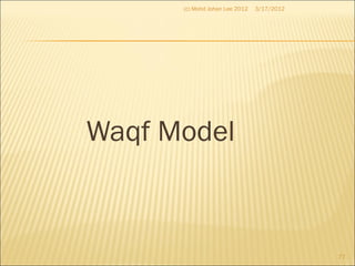 Waqf Model
3/17/2012(c) Mohd Johan Lee 2012
77
 