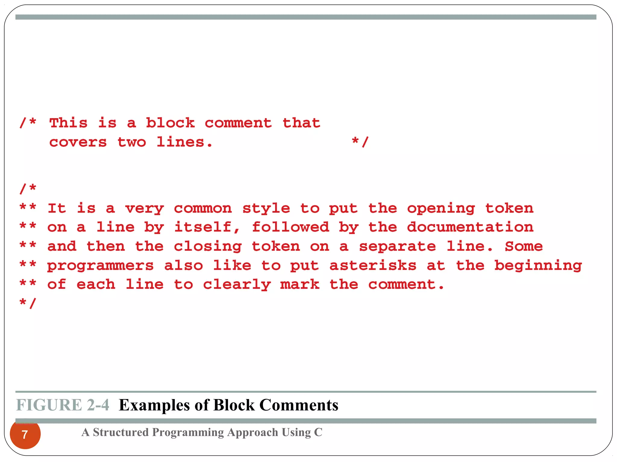 A Structured Programming Approach Using C7
FIGURE 2-4 Examples of Block Comments
 