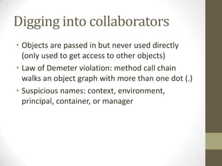 Rspec (suite per setup)
describe('UserService test suite:', function(){
describe("when create a valid user ", function() {
beforeEach(function(){
// setup and exercise
})
it('should return valid user', function(){
// partial assertions
})
it('should call validator', function(){
// partial assertions
})
it('should call dao', function(){
// partial assertions
})
afterEach(function(){
// clean the state
})
})
})
 