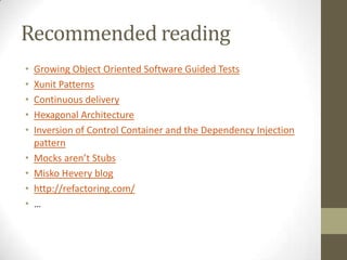 ¿Couldyoube able to rewrite the codeonly
reading the tests definitions?
• Tests (specially Black Box tests) should tell us an story.
• Use descriptive name methods for unit tests:
• User well defined, and complete scenarios for system tests:
• Use business vocabulary for acceptance tests:
public void testValidaterUser1 { ... }
VS
public void validateUserWithNoPasswordShouldThrowsError { ... }
com.mycompany.artifactId.it.TestSteps ...
VS
com.mycompany.artifactId.it.usermanagement.UserCreationSteps ...
 