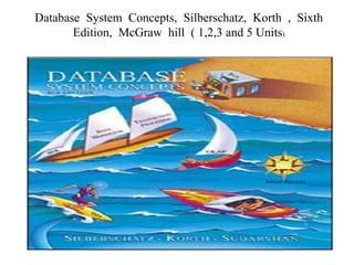 Database System Concepts, Silberschatz, Korth , Sixth
Edition, McGraw hill ( 1,2,3 and 5 Units)
 