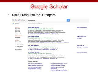 Google Scholar
• Useful resource for DL papers
 