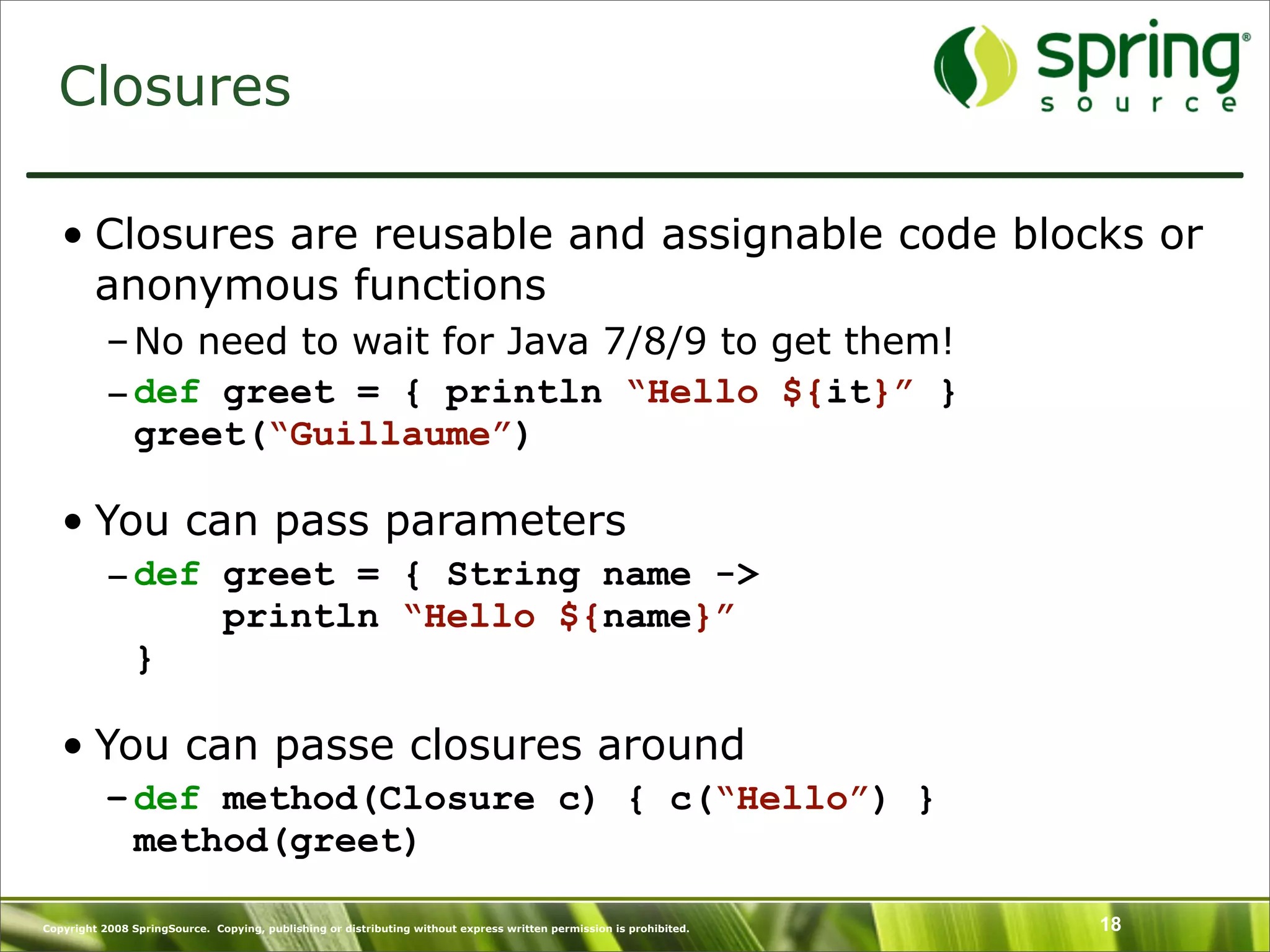 Introduction to Groovy and what's New in Groovy 1.6 - SpringOne Europe 2009