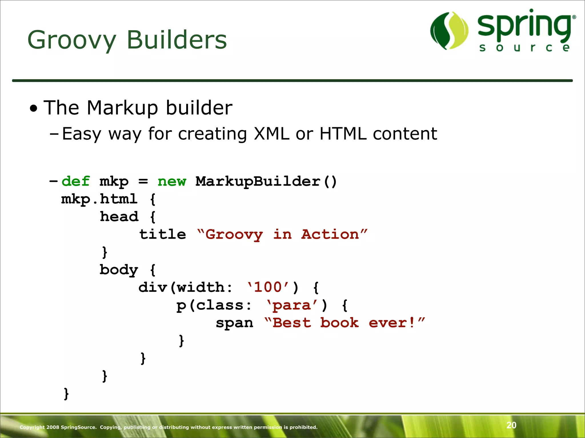 Introduction to Groovy and what's New in Groovy 1.6 - SpringOne Europe 2009