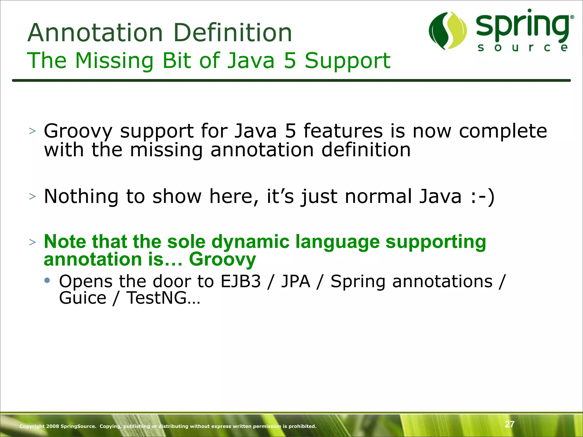 Introduction to Groovy and what's New in Groovy 1.6 - SpringOne Europe 2009