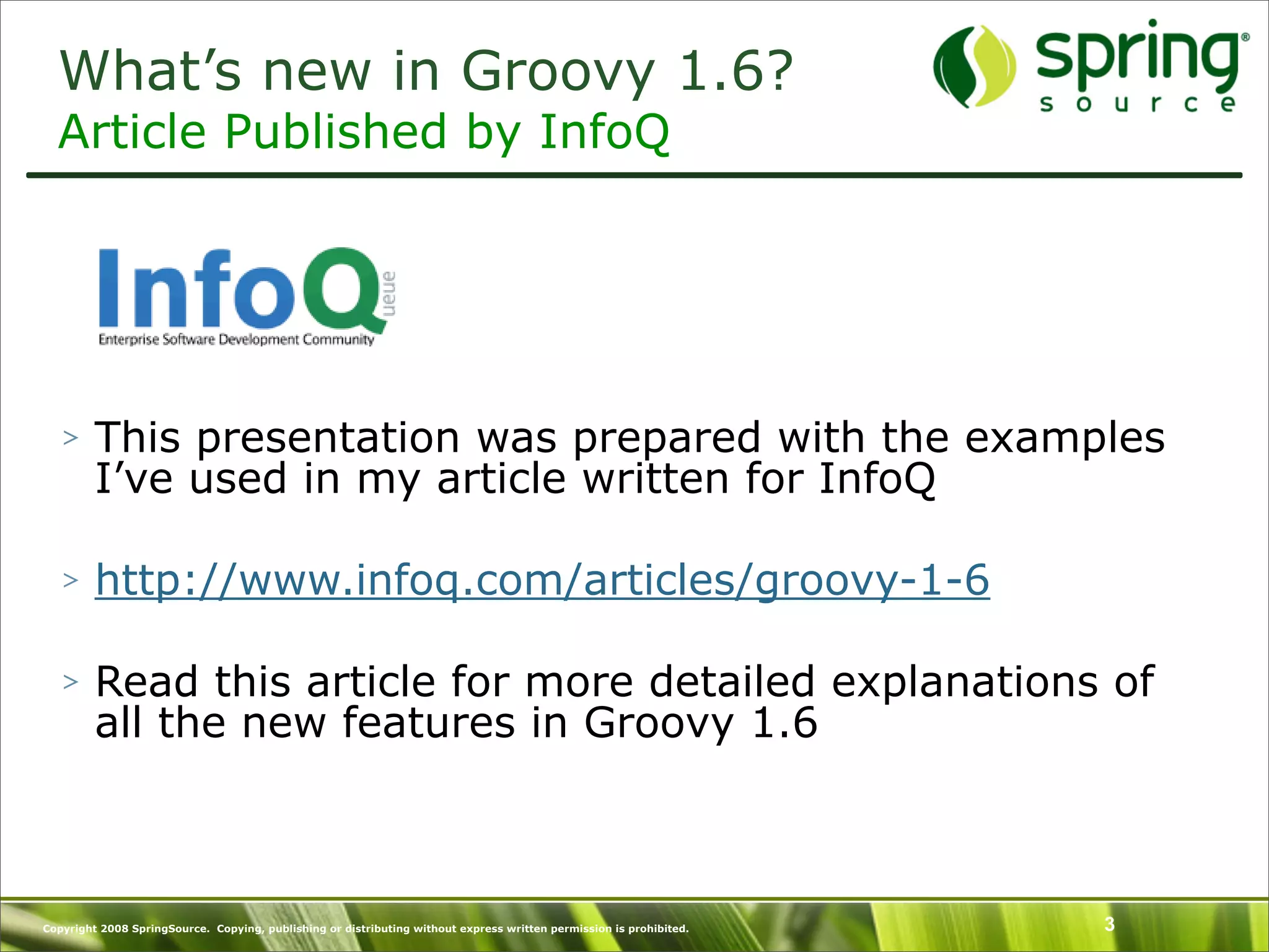 Introduction to Groovy and what's New in Groovy 1.6 - SpringOne Europe 2009