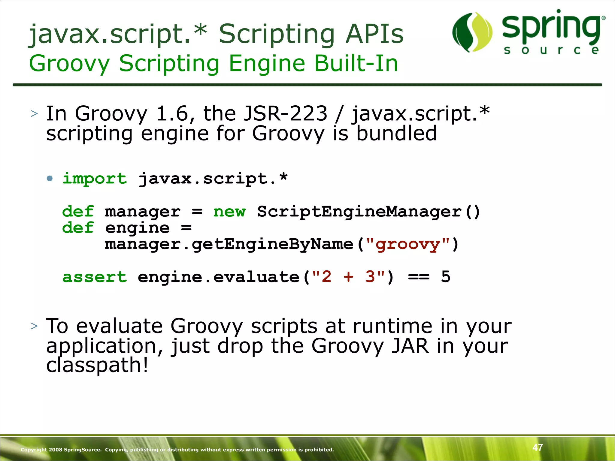 Introduction to Groovy and what's New in Groovy 1.6 - SpringOne Europe 2009