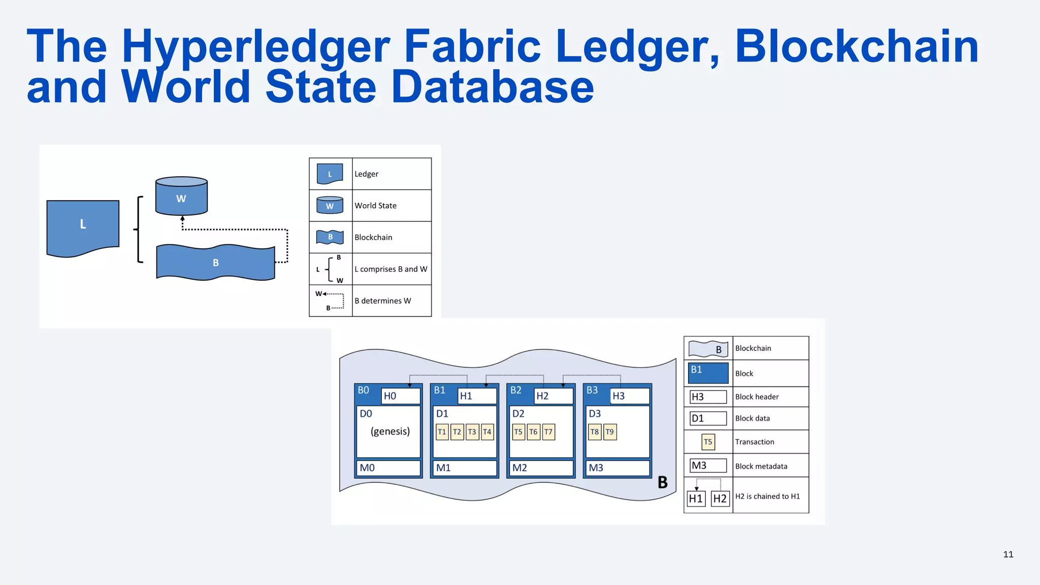 The Hyperledger Fabric Ledger, Blockchain
and World State Database
11
 