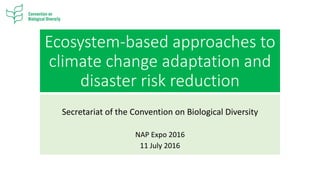 Ecosystem-based approaches to
climate change adaptation and
disaster risk reduction
Secretariat of the Convention on Biological Diversity
NAP Expo 2016
11 July 2016
 