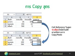 inwexcel.com พูดคุยกันได้ที่ facebook.com/inwexcel 24
Cell Reference ในสูตร
จะเลื่อนให ้อัตโนมัติ
ตามทิศทางการ
Copy/Paste
 