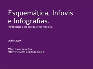 Esquemática, Infovis
e Infografías.
Introducción a las explicaciones visuales.




Otoño 2009.


Mtro. Omar Sosa Tzec
http://www.tzek-design.com/blog
 