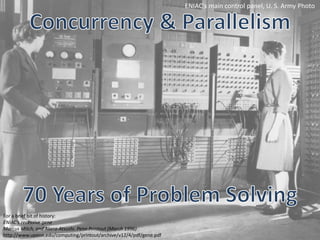 For a brief bit of history:
ENIAC’s recessive gene
Marcus Mitch, and Akera Atsushi. Penn Printout (March 1996)
http://www.upenn.edu/computing/printout/archive/v12/4/pdf/gene.pdf
ENIAC's main control panel, U. S. Army Photo
 
