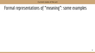 Formal representations of “meaning”: some examples
58
Current state of the art
 