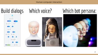 Build dialogs Which voice? Which bot persona:
67
Human-computer interaction
 