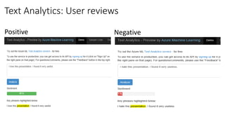 Text Analytics: User reviews
Positive Negative
 