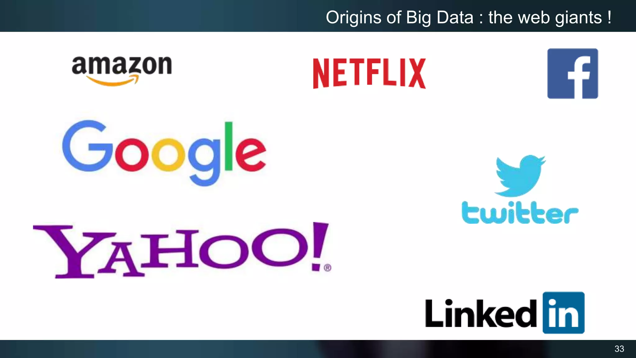 33
Origins of Big Data : the web giants !
 