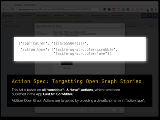 Action Spec: Targetting Open Graph Stories
This Ad is based on all “scrobble”-actions, which have been published on a
part...