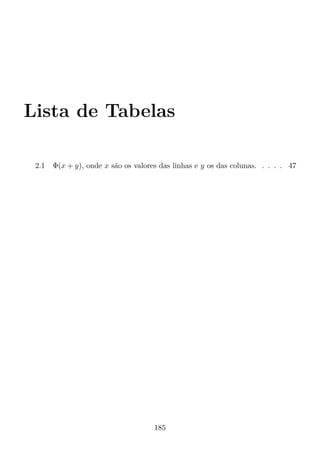 Lista de Tabelas
2.1 Φ(x + y), onde x são os valores das linhas e y os das colunas. . . . . 47
185
 