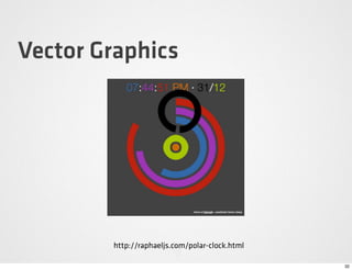 Vector Graphics




        http://raphaeljs.com/polar-clock.html

                                                32
 